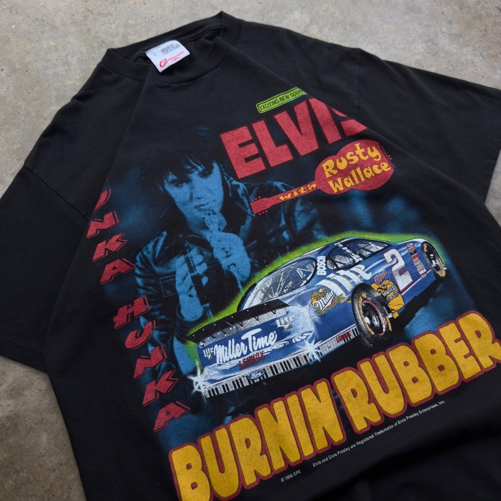 Vintage 90s Competitors View Elvis Presley Rusty Wallace Nascar Shirt L (f3)